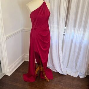 Aidan Mattox Deep Red One-Shoulder Gown